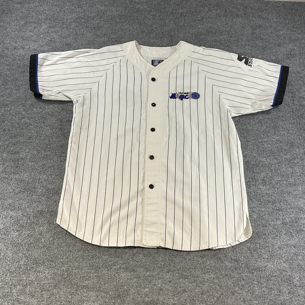 Starter Orlando Magic Baseball Jersey Mens Large White Pinstripe NBA Vintage L